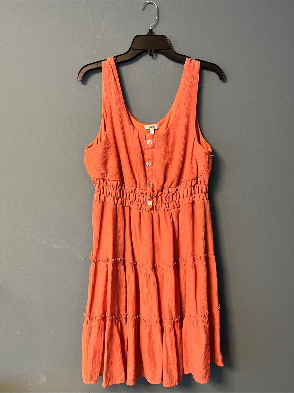 AUW Coral Tiered Midi Dress with Button Front